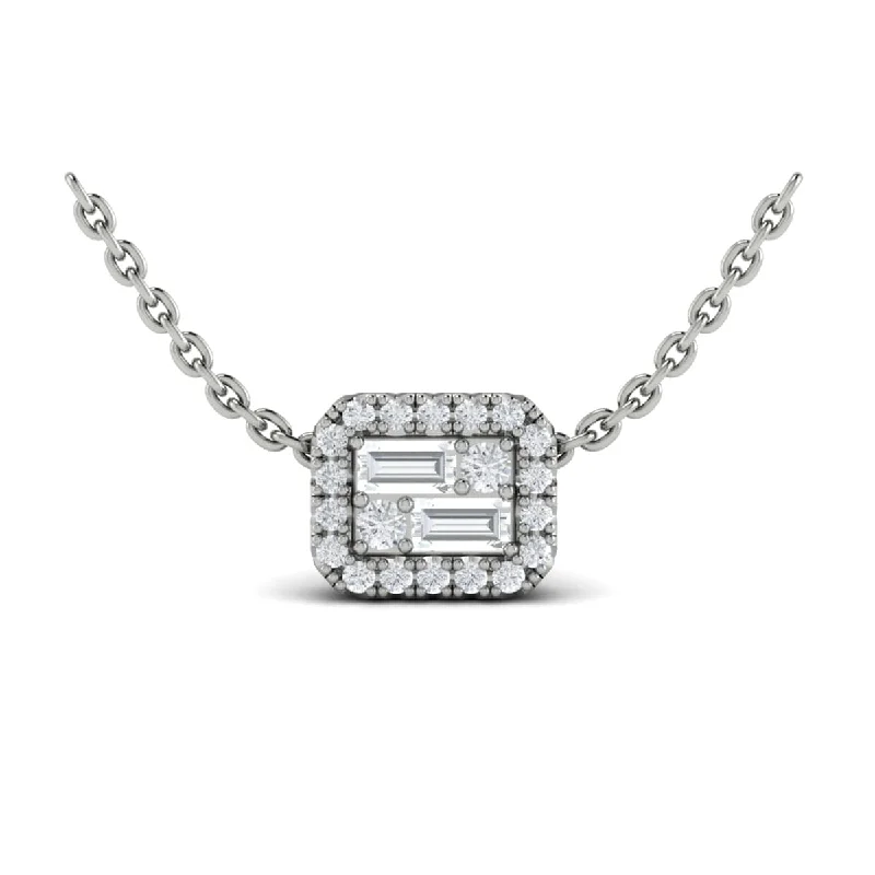 Necklaces Fix Tips-Diamond Baguette Halo Pendant Necklace