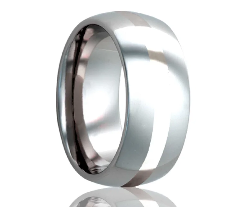 Rings Slip Rules-Men's Dome Tungsten Platinum Inlay Ring