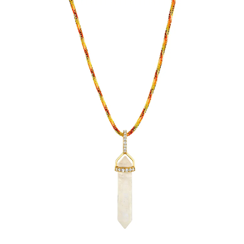 Extra Fine Necklaces-Diamond Prism Pendant - Rainbow Moonstone / 14k Yellow Gold