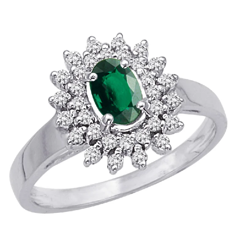 Best Calm Rings-Emerald and Diamond Flower Ring