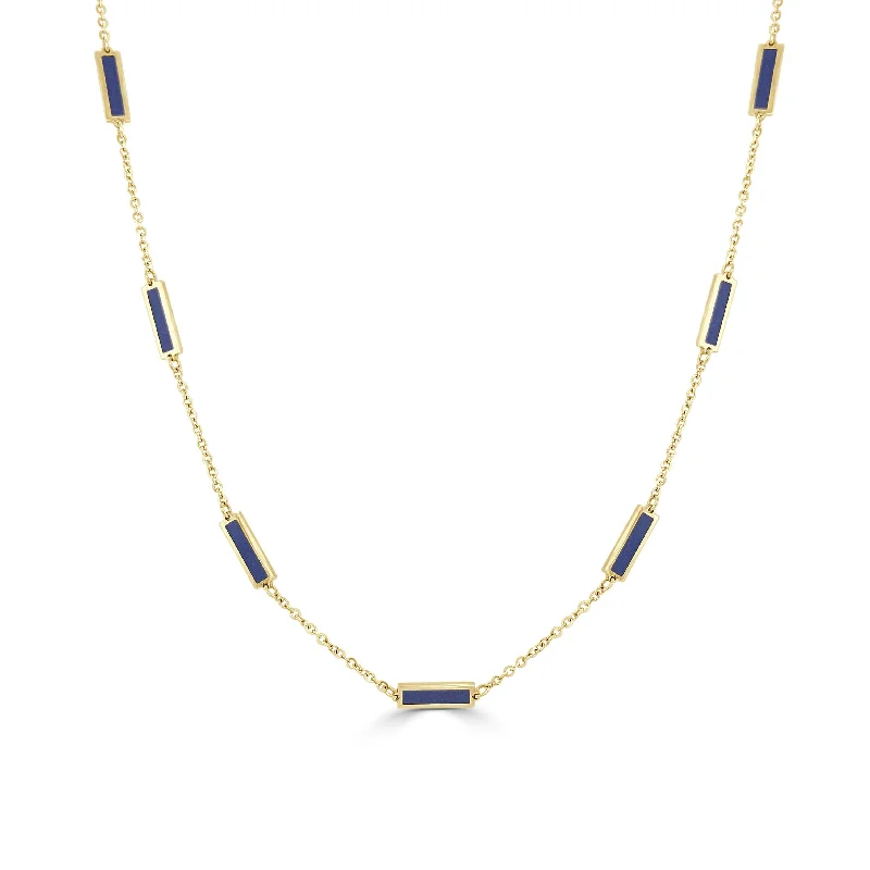 Necklaces Flash Rating-14k Gold & Lapis Station Bar Necklace