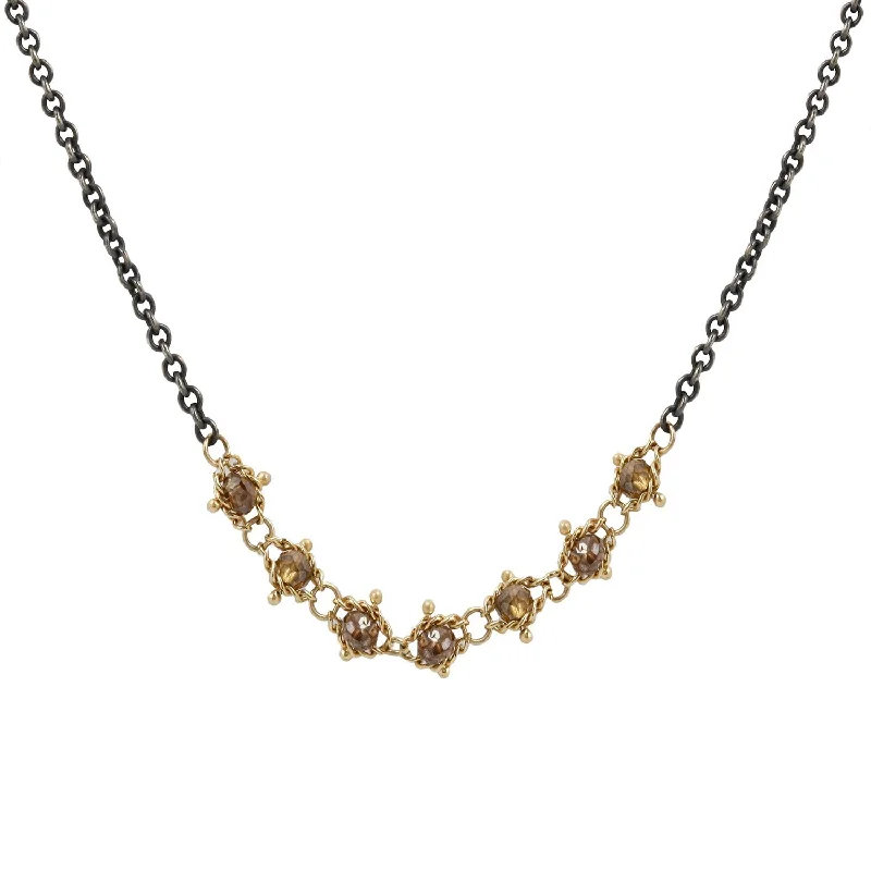 Necklaces For Fine Earrings-Champagne Diamond Textile Necklace