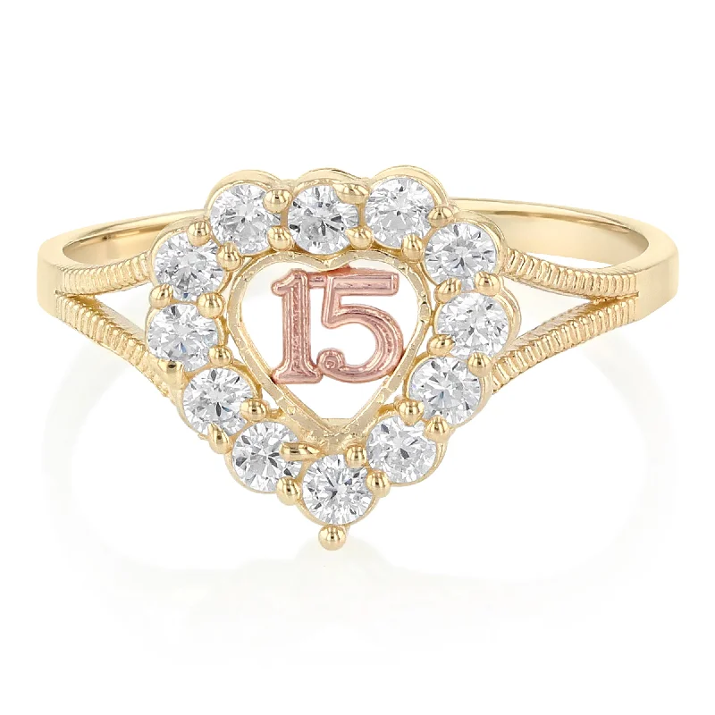 Rings For Disco Fever-14K Solid Gold QuinceaneraÂ CZ Heart Cut Ring