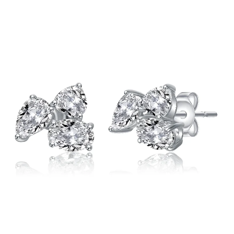 Earrings For Loose Curls-Eloise Triple Cluster Stud Earrings