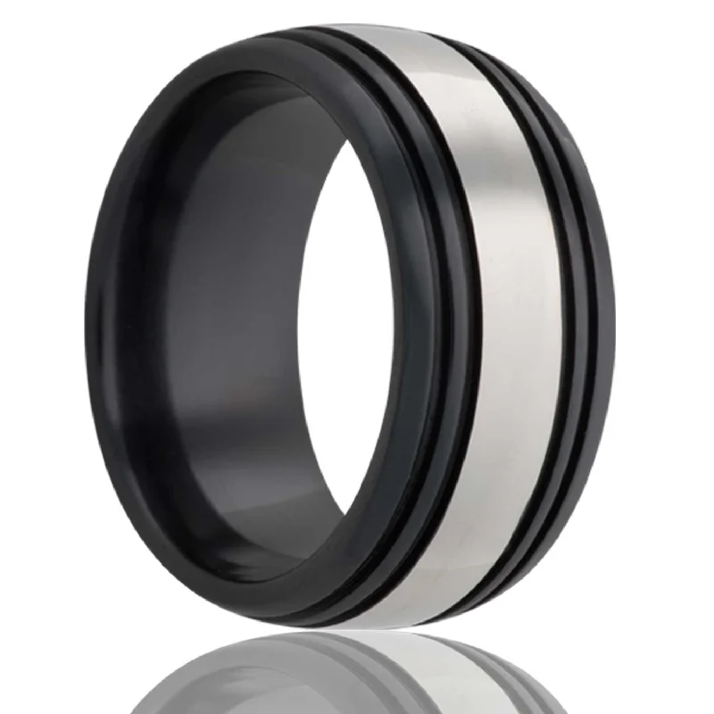 Rings For Faint Flair-Dome Zirconium Ring with Polished Center and Grooves