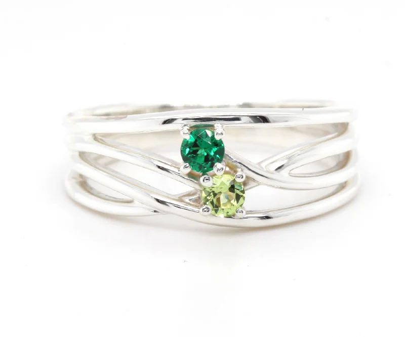 Low Forge Rings-Criss Cross Modern Birthstone Family Ring