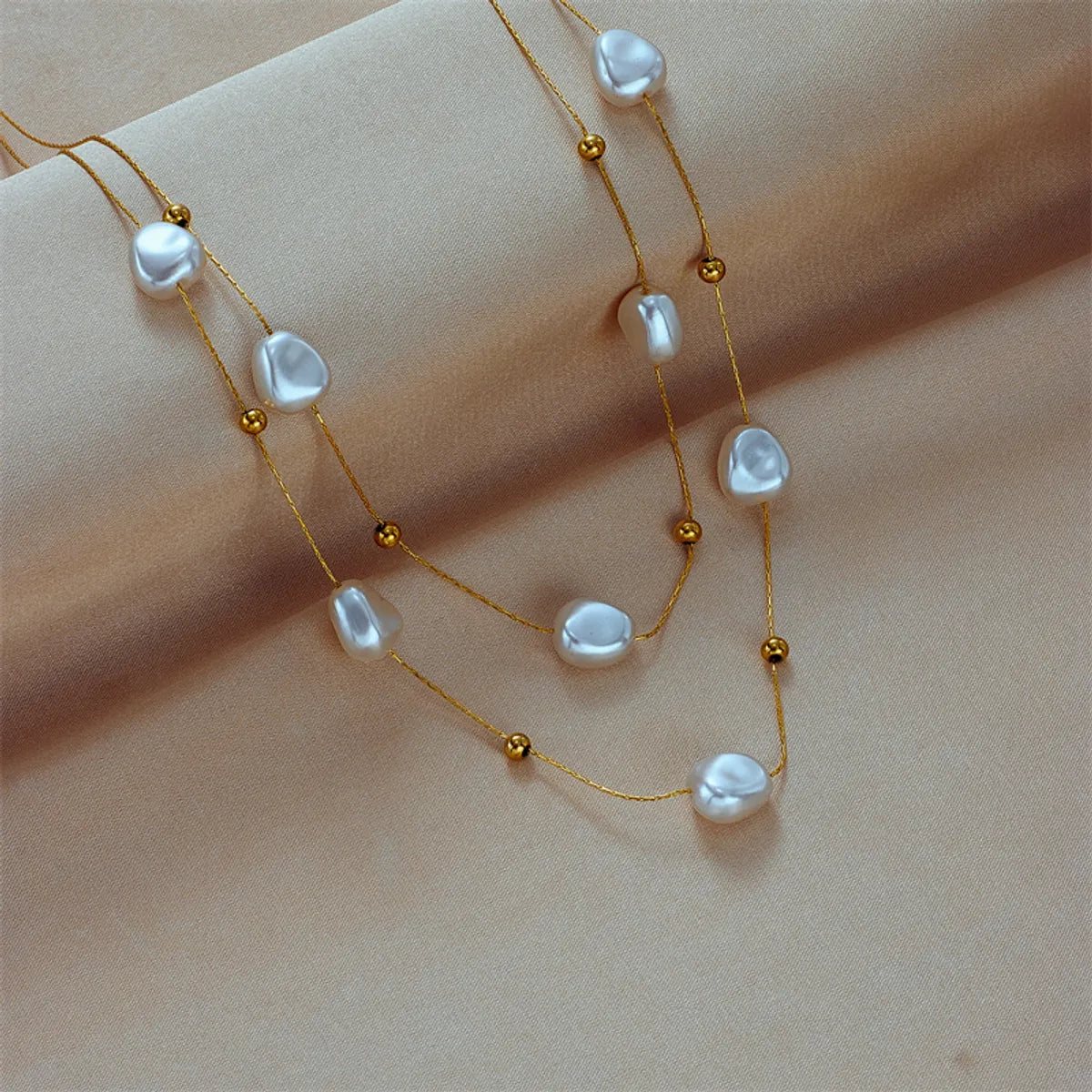 Necklaces For Calm Fun-French Style Irregular Titanium Steel Pearl Plating Layered Necklaces