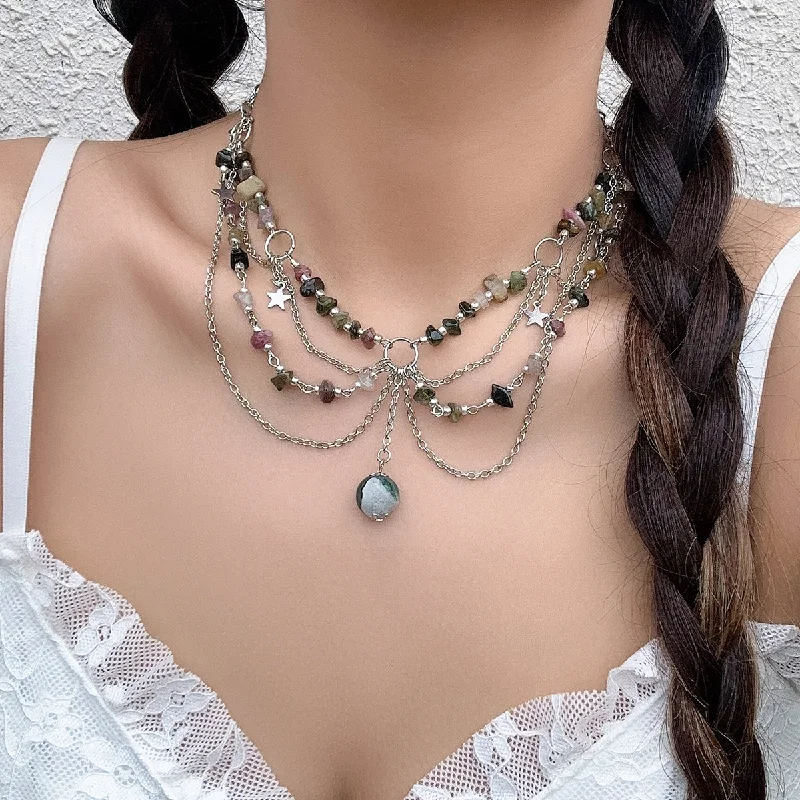 Necklaces For Crew Flair-Casual Vintage Style Irregular Round Star Alloy Turquoise Iron Tassel Chain Women's Choker