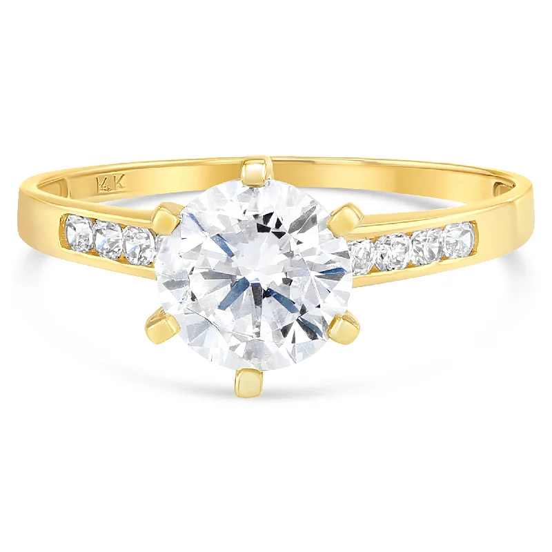 Rings With Secret Locks-14K Solid Gold 1 Ct. Round Solitaire CZ Engagement Ring