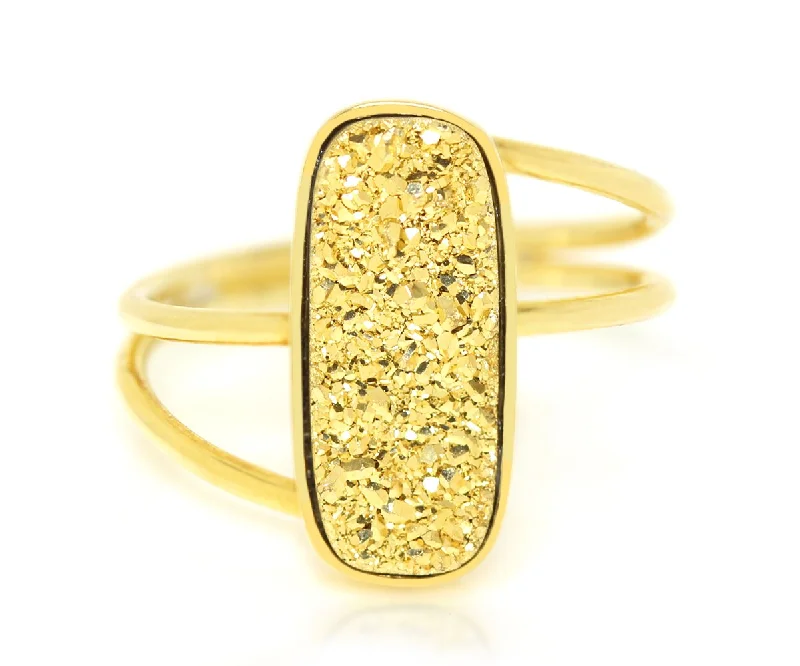 Rings Gleam Ratings-Double Twist Rectangle 18K Gold Druzy Ring