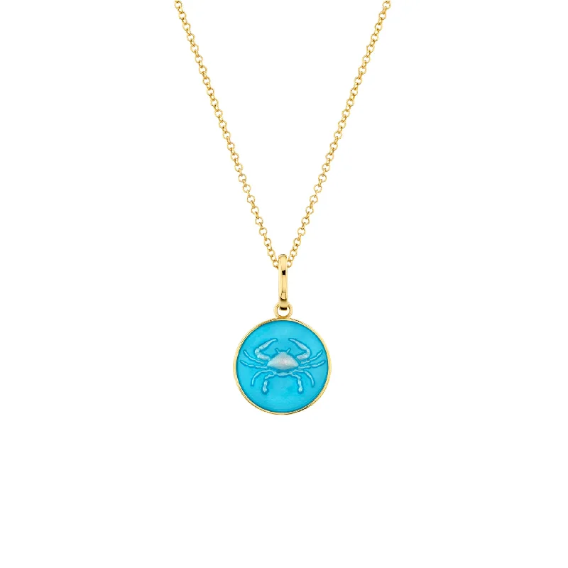 Necklaces Clasp Hold-Enamel Zodiac Pendant - Blue Enamel / 14k Yellow Gold