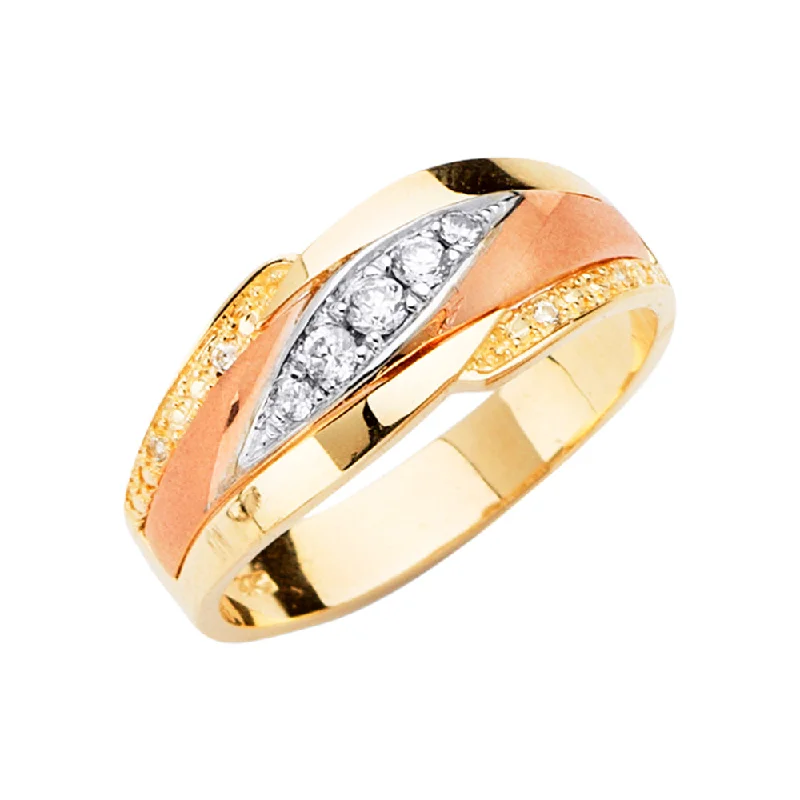 Rings Slip Rituals-14K Solid Gold CZ Men's Traditional Wedding Band Ring