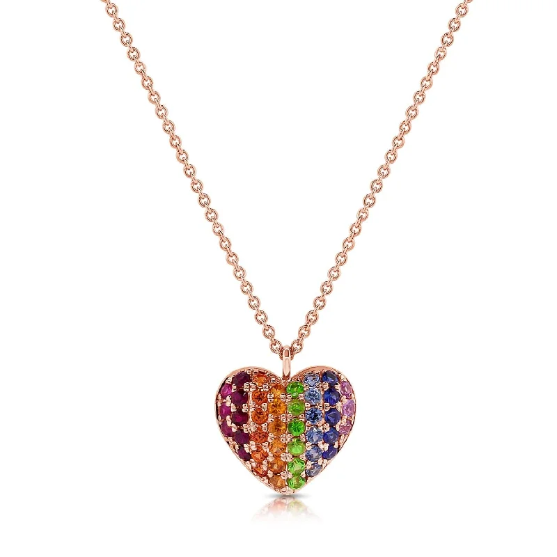 Necklaces For Tight Looks-14k Gold & Rainbow Sapphire Heart Necklace