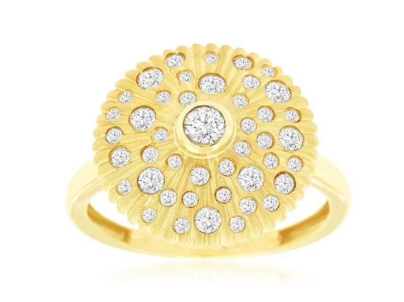 Rings For Lively Throngs-14k Yellow Gold Diamond Disc Ring