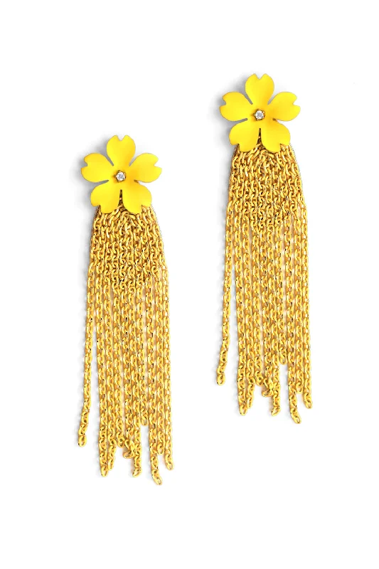 Best Mute Earrings-Flower and Chain Earrings - Yellow