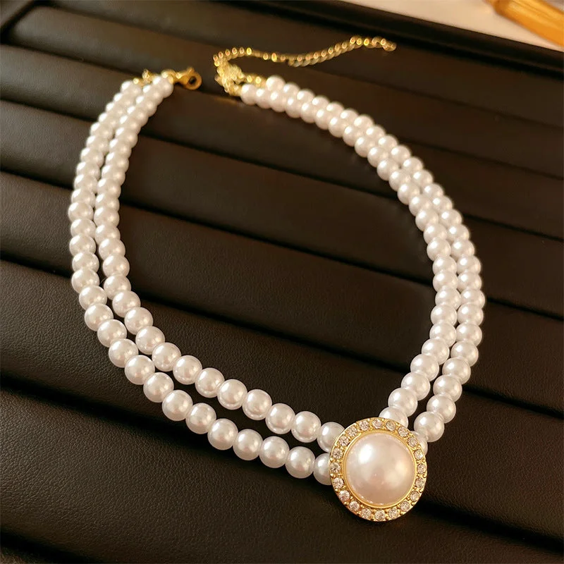 1# Necklace-White round Double Layer