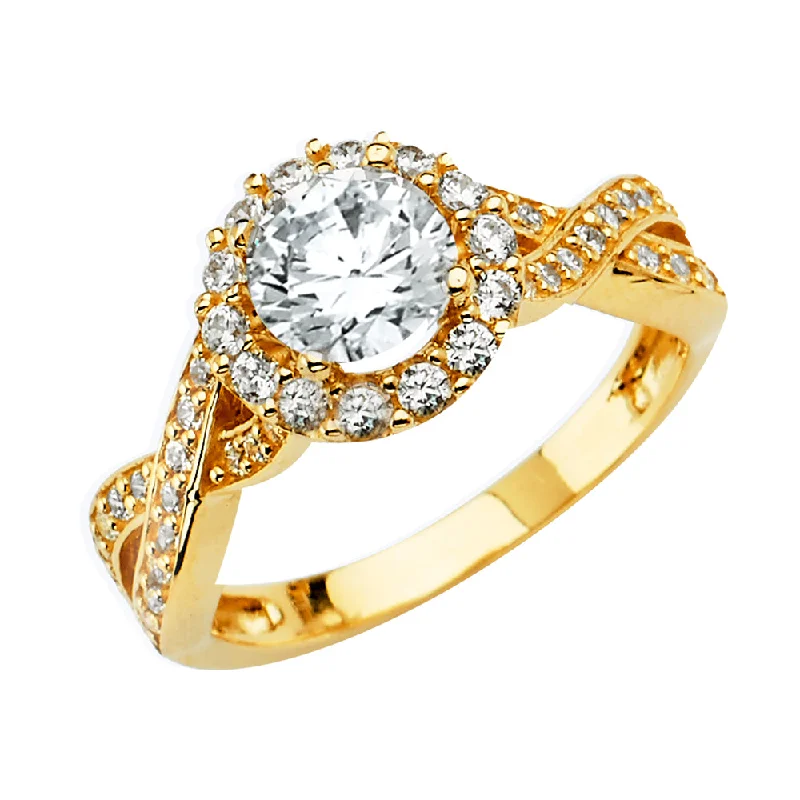 Rings For Humid Falls-14K Solid Gold Round Cut Halo CZ Vintage Wedding Engagement Ring