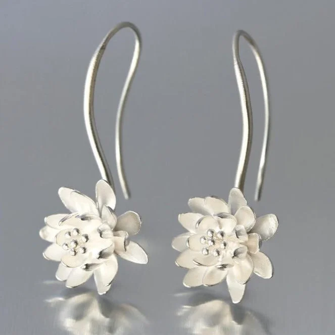 Ideal Earrings For Prime Nights-Water Lily Sterling Silver Loop Earrings