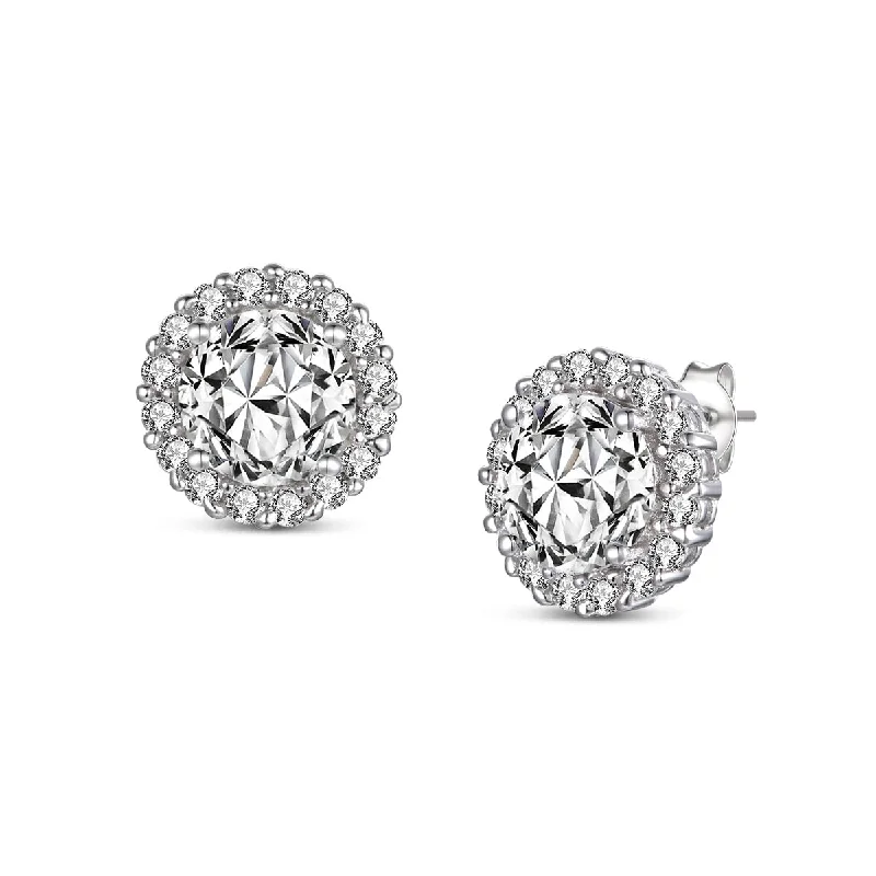 Earrings For Dense Locks-Elegant White Gold Plated Cubic Zirconia Round Earrings