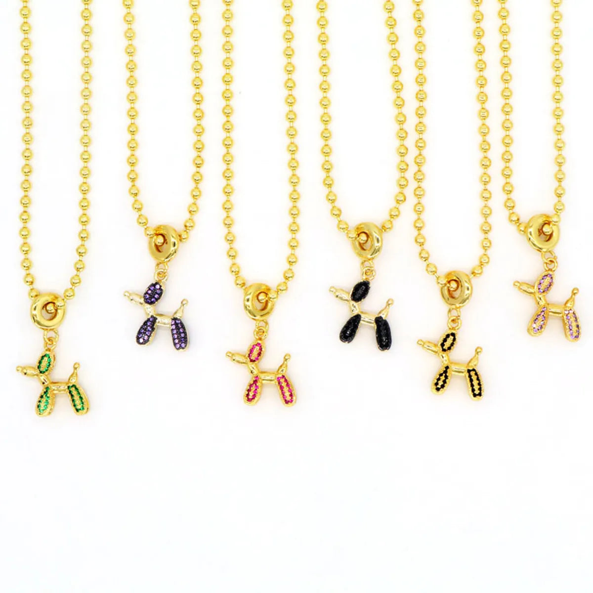 Necklaces For 80s Throwback-Copper 18K Gold Plated Inlay Dog Zircon Pendant Necklace