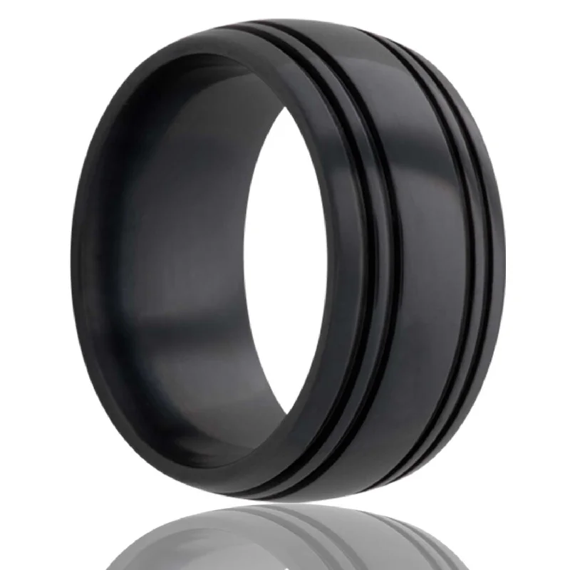 Rings For Silent Sophistication-Dome Zirconium Ring with Four Grooves