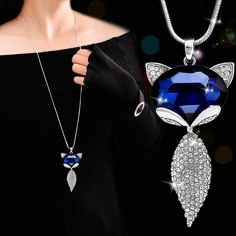 Smart Rhinestone Fox Silver Blue Black