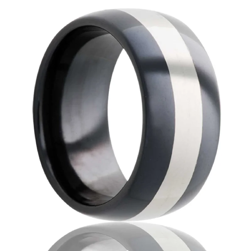 Lasting Gleam Rings-Dome Zirconium Band Stripe in the Center Ring