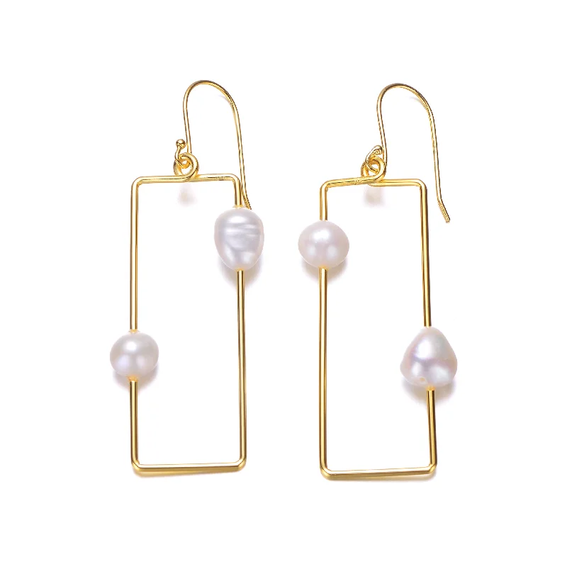 Earrings For Full Shine-Sable Square Freshwater Pearl Drop Earrings