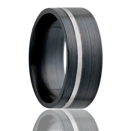 Rings For Lithe Wrists-Flat Zirconium Band Platinum Inlay