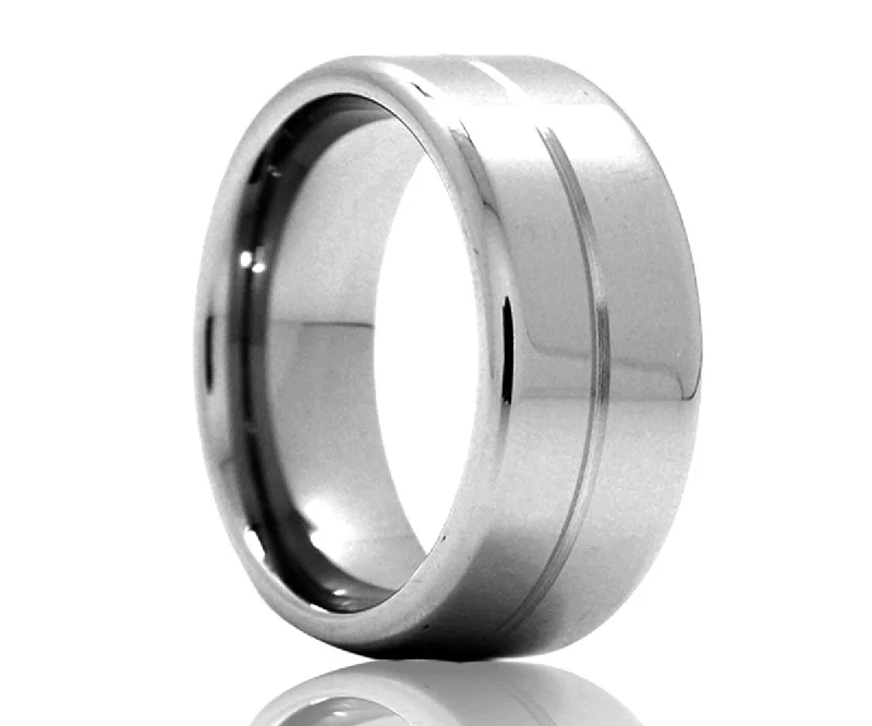 Rings For Fresh Wearers-Flat Tungsten Grove In The Center Ring