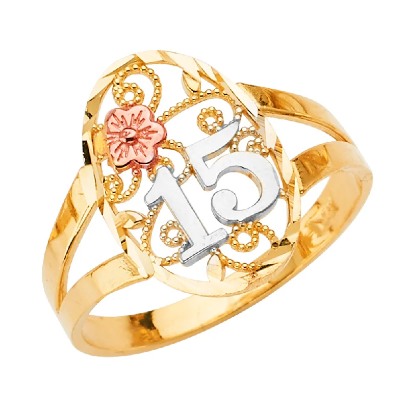 Rings Mend Hacks-14K Solid Gold Quinceanera Flower Ring