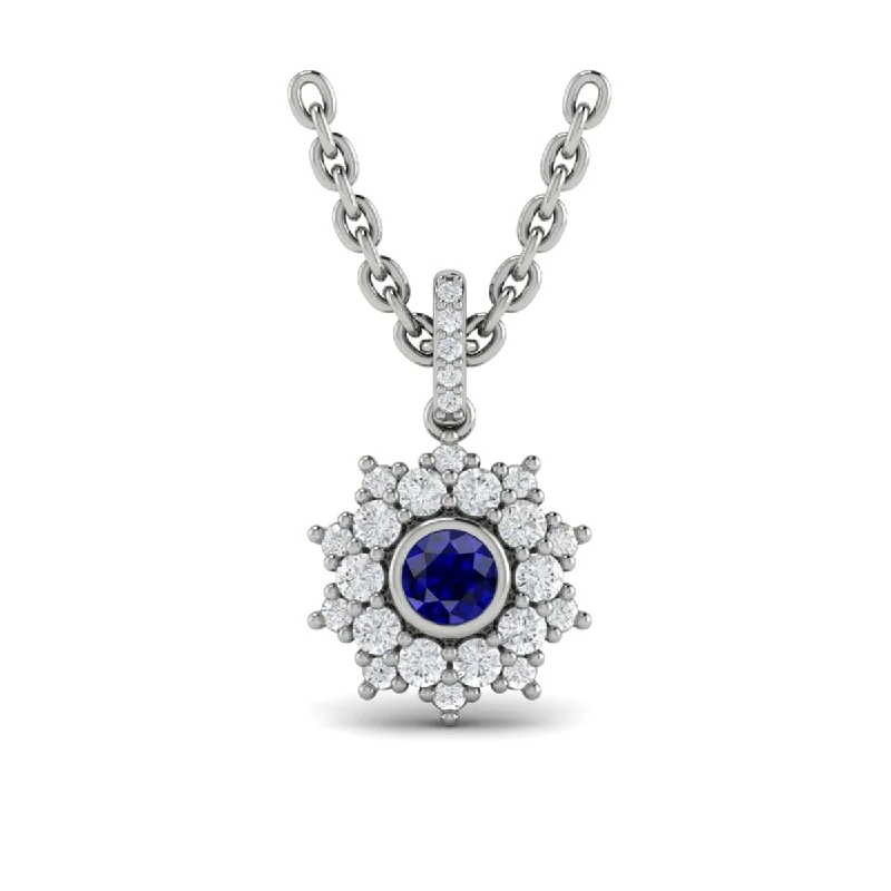 Necklaces Flash Tips-Diamond Star Cluster and Blue Sapphire Pendant Necklace