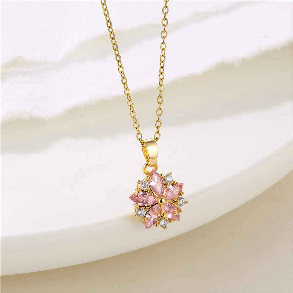 Necklaces For Pal Gifts-Wholesale 1 Piece Korean Style Flower Stainless Steel Titanium Steel 18k Gold Plated Gold Plated Zircon Pendant Necklace