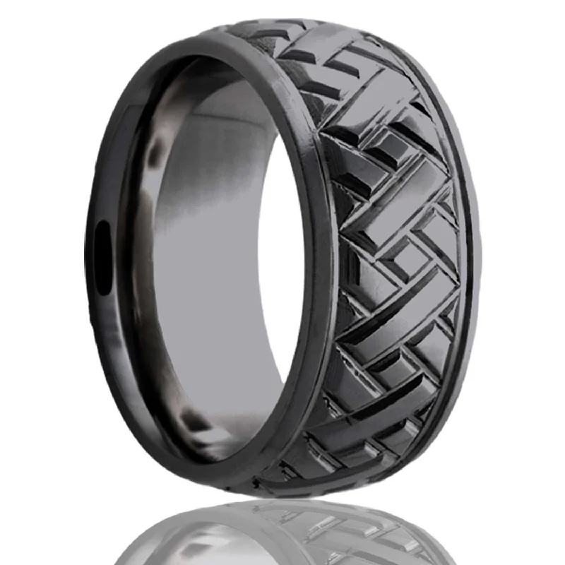 Rings Blend Hacks-Dome Zirconium Ring with a Milled Pattern