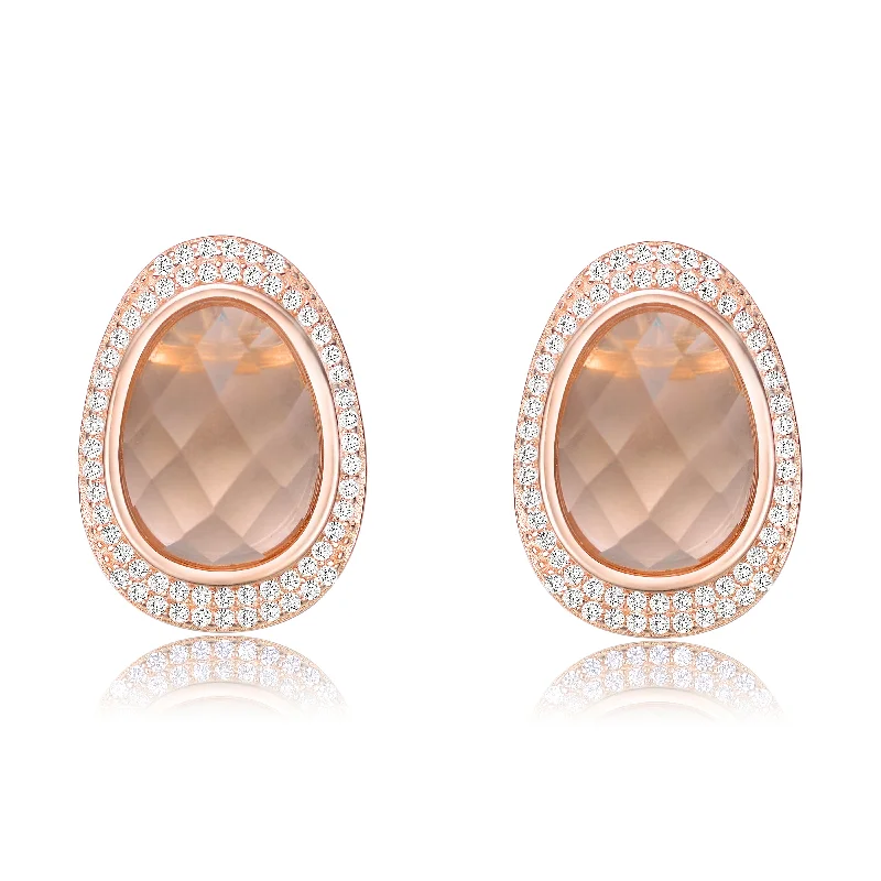 Earrings For Wild Shine-Light Peach and White Cubic Zirconia Oval Shaped Stud Earrings