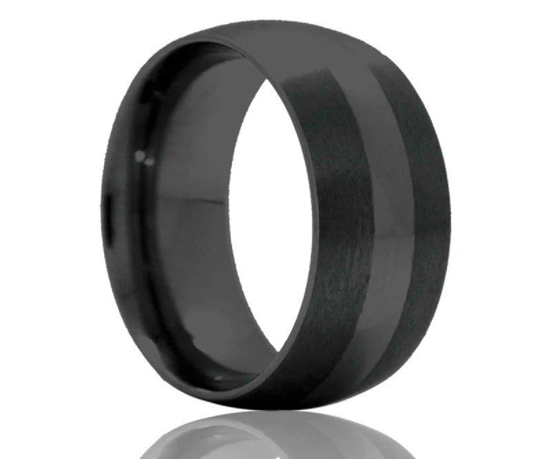 Rings For Packed Shine-Black Satin Edged Ceramic Ring