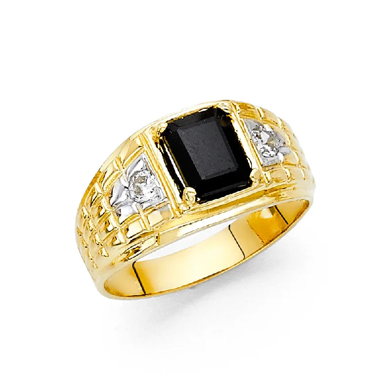 Rings For Velvet Skin-14K Solid Gold 10MM Black CZ Men's Ring