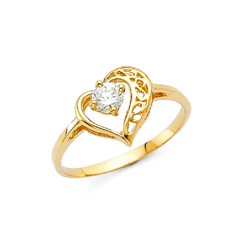 Rings For Thumb Appeal-14K Solid Gold Heart CZ Fancy Ring