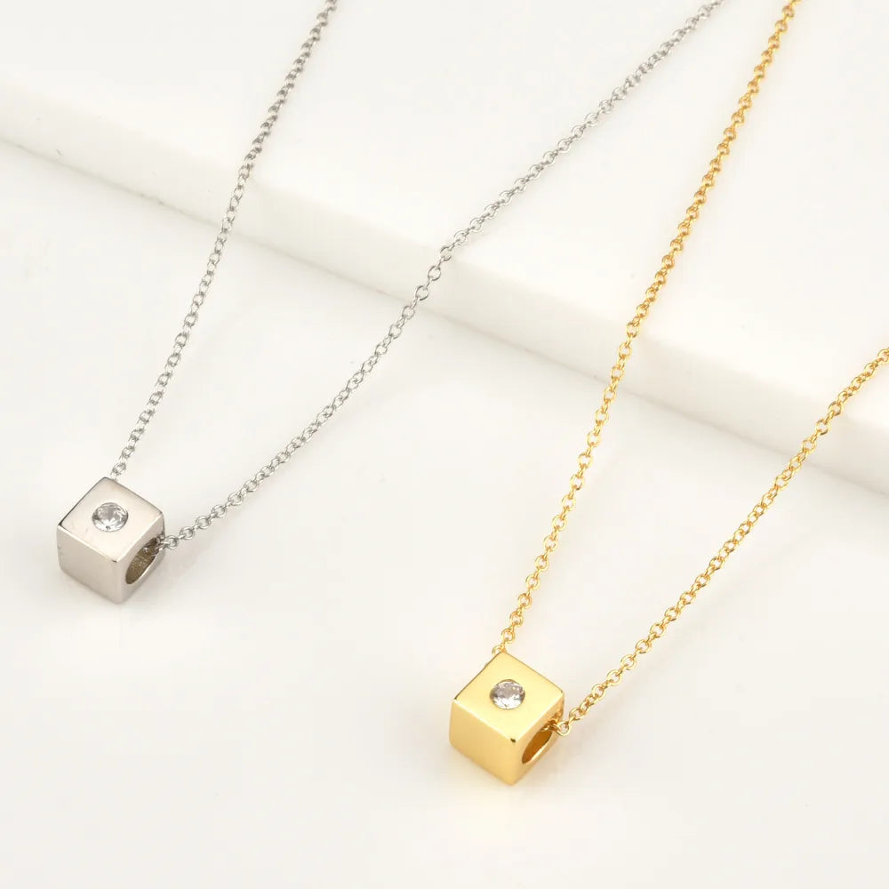 Necklaces With Dull Finish-Simple Style Square Sterling Silver Plating Inlay Zircon 18k Gold Plated White Gold Plated Necklace