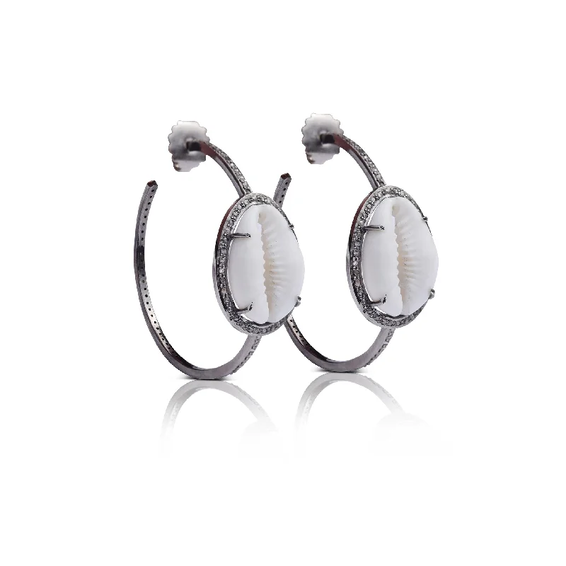 Earrings For Bold Women-Cowrie Shell Hoops