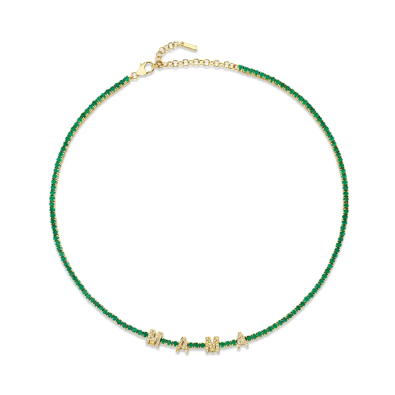 Necklaces For Flat Shine-Perfect Personalized Collar Tennis Necklace - Emerald / 14k Yellow Gold