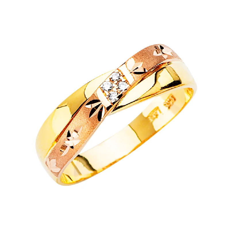 Rings For Packed Nights-14K Solid Gold CZ Men's Traditional Wedding Band Ring