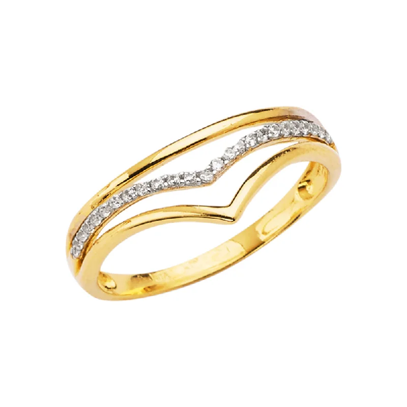 Rings For Rooftop Revels-14K Solid Gold CZ V Shape Stackable Anniversary Ring