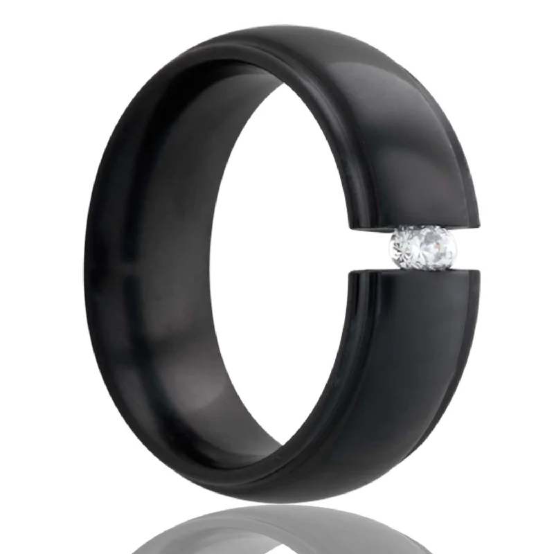 Rings For Vibrant Allure-Black Dome Edge with Diamond Zirconium Ring