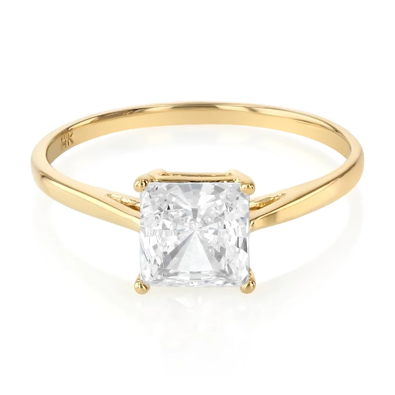 Rings For Fragile Fingers-14K Gold  Princess Cut CZ Wedding Engagement Ring