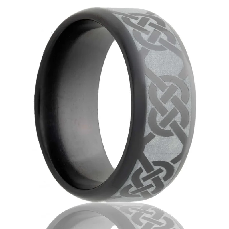 Rings For Velvet Skin-Celtic Knot Engraved Black Zirconium Ring