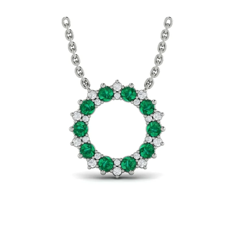 Best Old Necklaces-Diamond and Emerald Open Starburst Circle Pendant Necklace