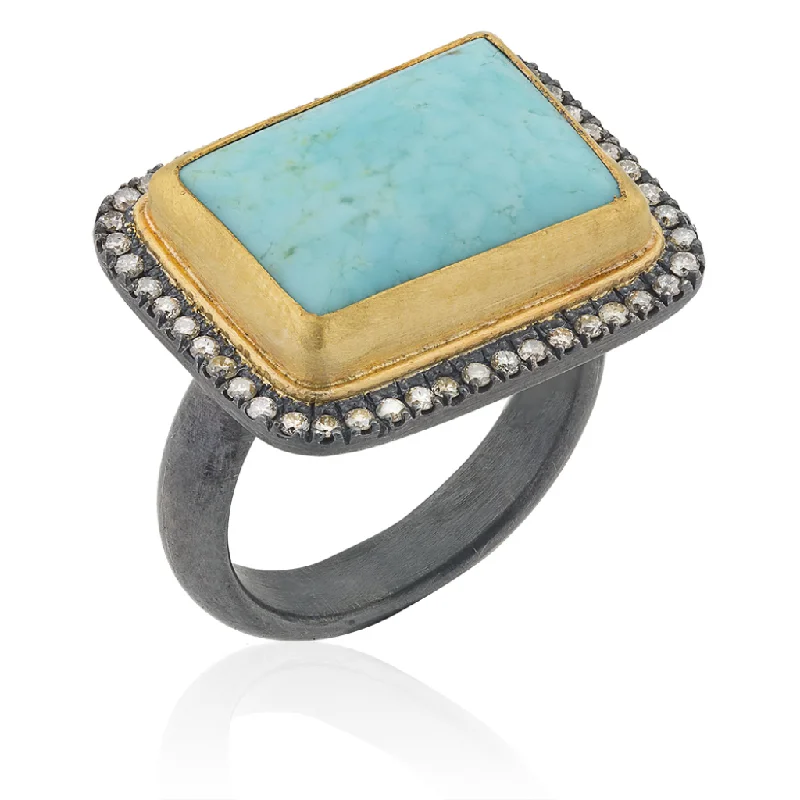 Rings For Flat Joints-24K Turquoise and Diamond Ring