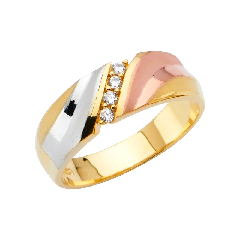 Rings For Faceted Stones-14K Solid Gold CZ Traditional Men's Wedding Band Ring