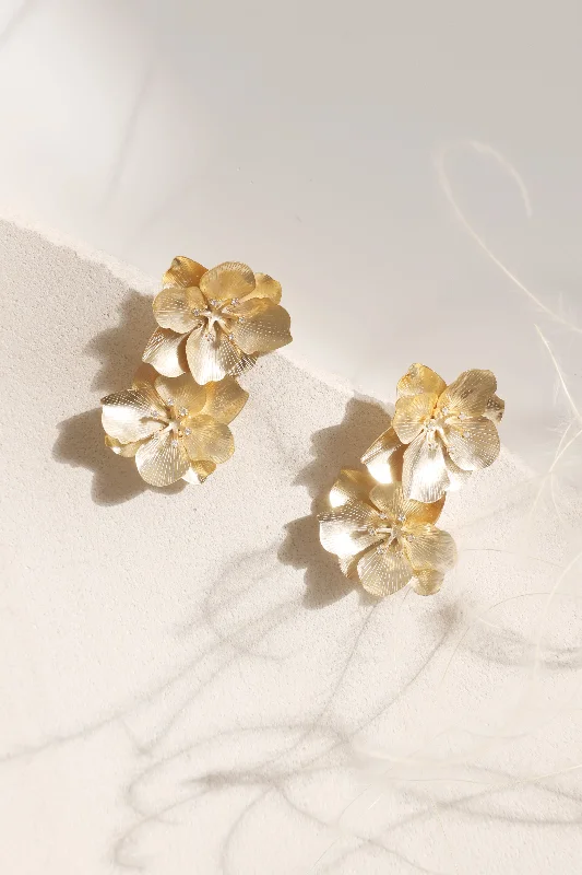 Super Rich Earrings-Double Golden Flower Post Earrings